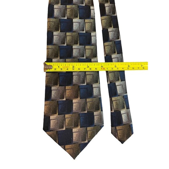 Axis Mens Silk Neck Tie Blue Gray Gold Squares Geometric Work Dad Gift - Picture 2 of 7